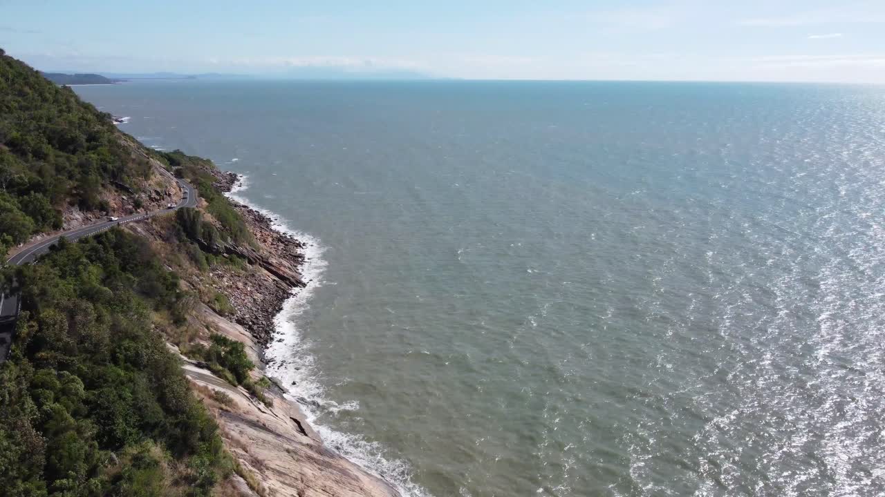 4K Aerial view of a scenic coastal highway in North Queensland, Australia