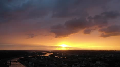 Kaunas-old-town.-Drone-aerial-view.-Dramatic-sunset