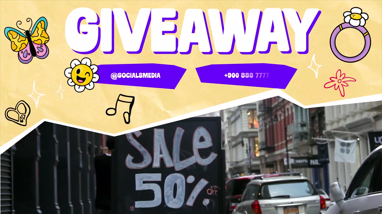 Animated Giveaway Promotion with Social Media and Contact Information