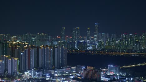 night city town urban wide panorama landscape view from high angle with constructions, skyscrapers and bridges