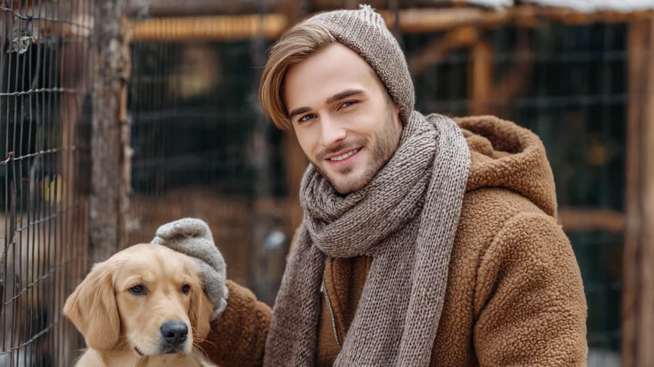 A Warm Bond: A Man and His Dog Enjoying a Cozy Moment Together in a Winter Setting, Highlighting the Joy of Friendship and Connection with Pets