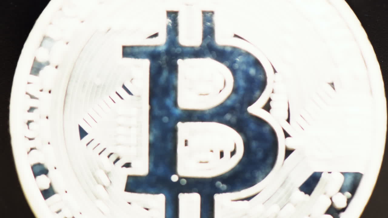 Close up macro silver bitcoin crypto currency blockchain