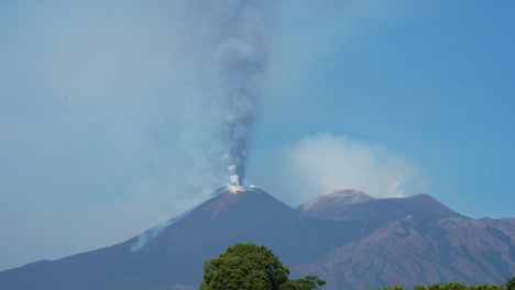 wide shot of volcano mt. etna eruption in june 2025 in sicily, italy