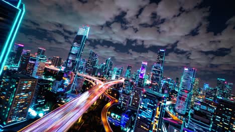 vibrant night cityscape with illuminated highways
