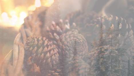 animatie van kaarsen en kerstversiering met dennenkegels