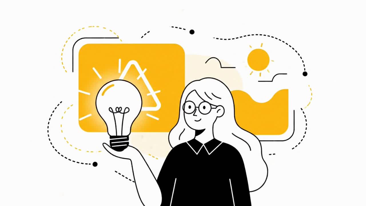 Creative young woman with glasses holding a glowing lightbulb of pure inspiration
