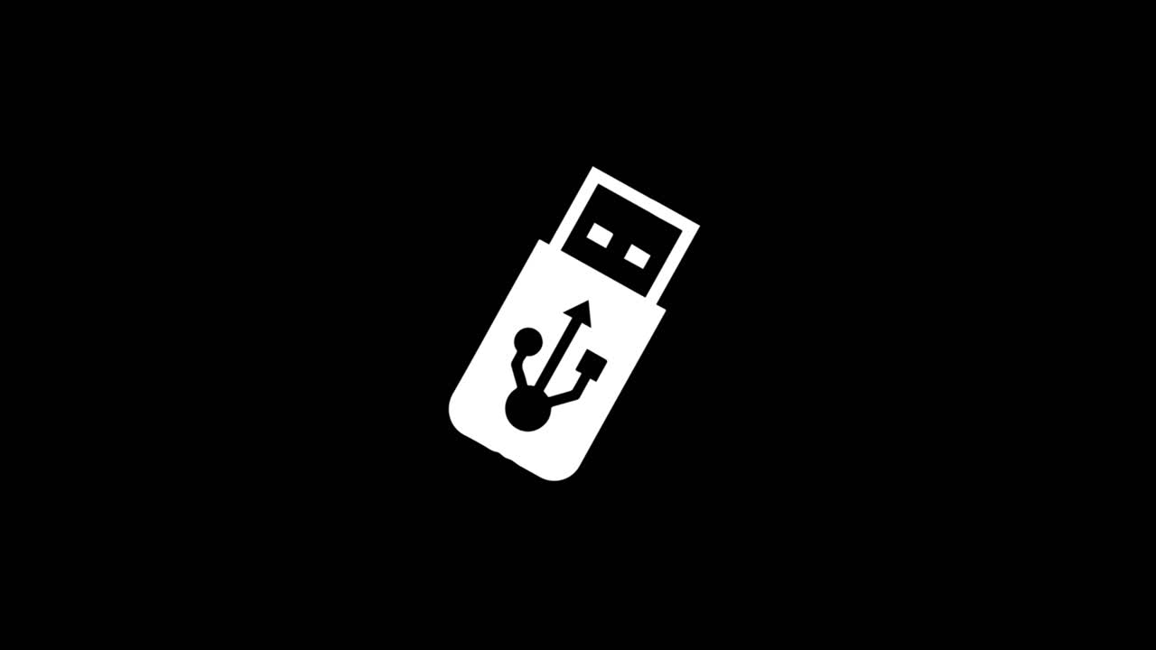 Usb flash drive icon old vintage twitched bad signal screen effect 4k animation twitch noise glitch