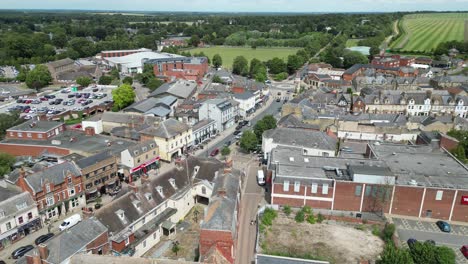 pull back drone aerial reverse reveal high street newmarket town suffolk uk