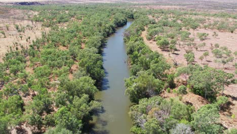 lowering aerial view of the victoria river at kalkaringi, northern territory, australia