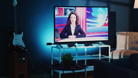 tv in apartment showing news broadcast