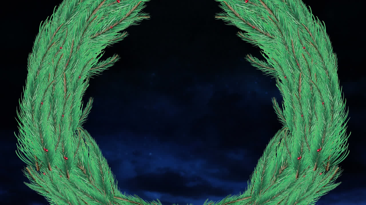 Animation of mistletoe over fireworks on black background