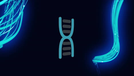 animación de cadena de adn sobre rastros de luz azul en fondo oscuro