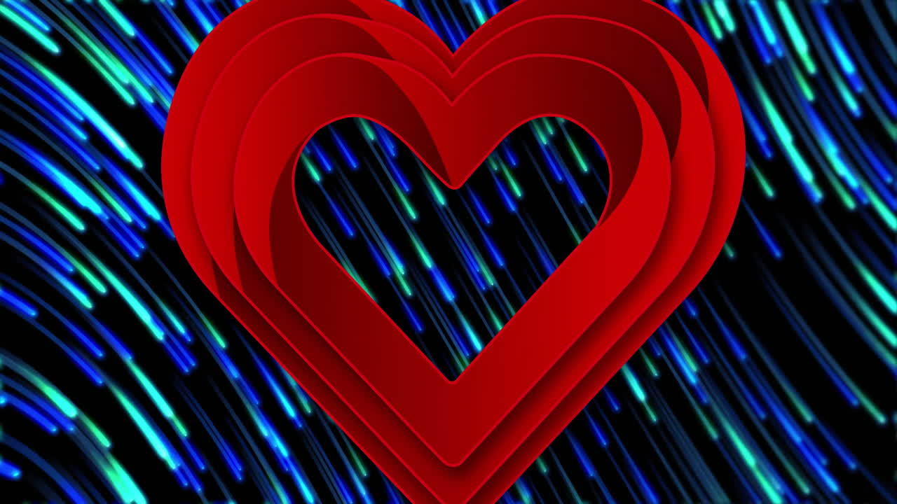 파란색과 초록색 줄무 배경 위에 빨간색 계층 심장 애니메이션