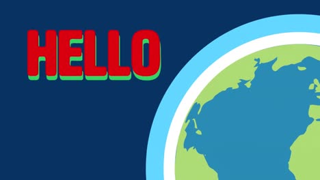 Animation-of-hello-text-over-globe-on-blue-background
