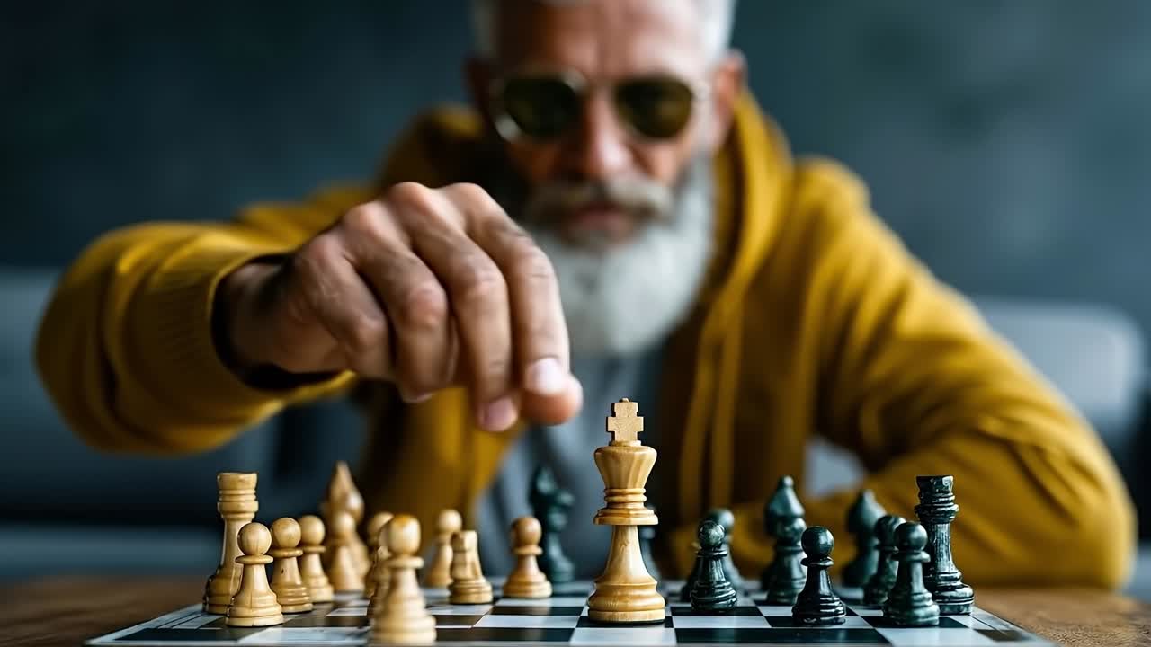 A man playing chess on a chess board