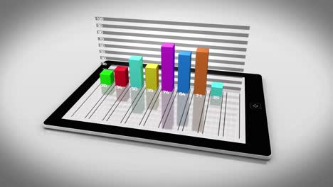 animation of financial data processing over tablet on white background