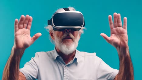 a man wearing a white shirt and a virtual reality headset