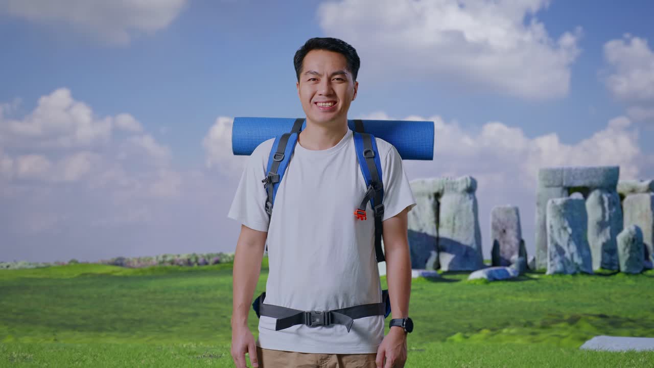 Man on a hiking trip to Stonehenge