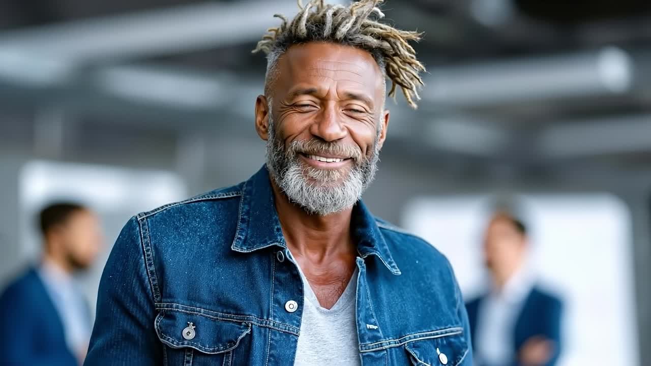 un hombre con dreadlocks sonríe a la cámara