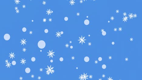 animation of light spots and snow falling over blue background