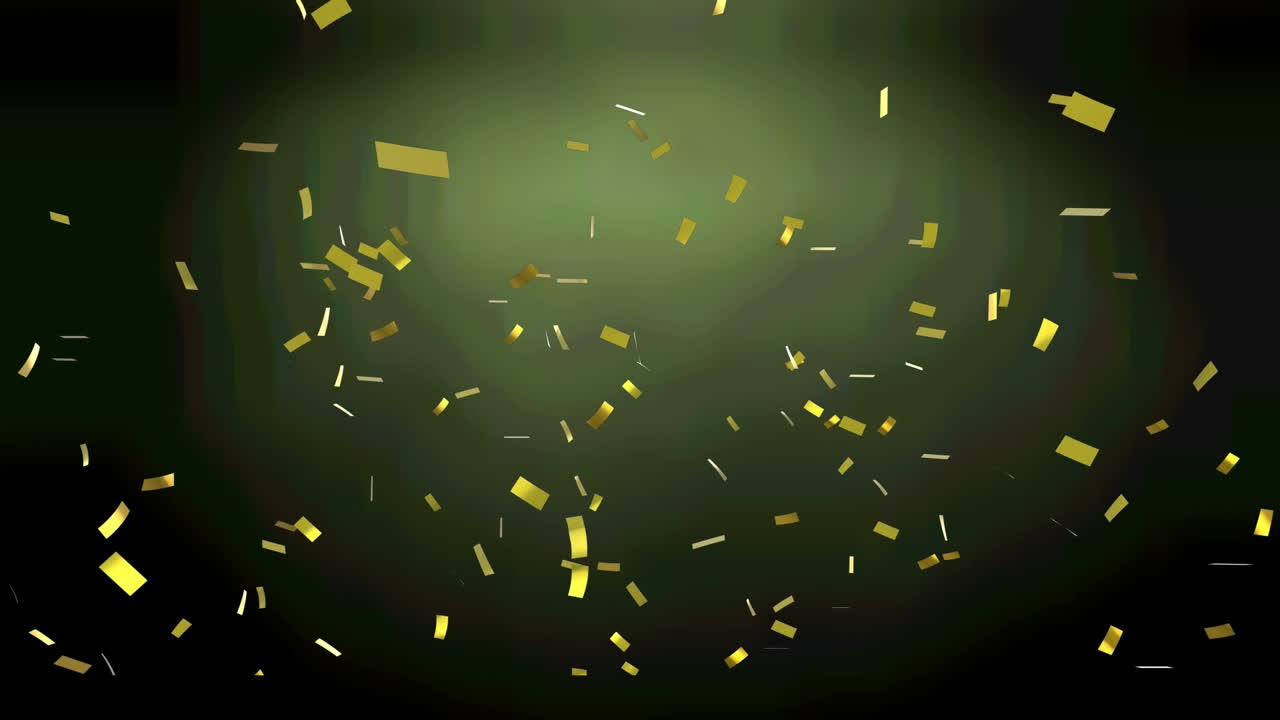 Animasi confetti emas berjatuhan di latar belakang hitam