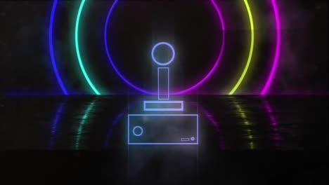 Animation-of-joystick-over-neon-shapes-on-black-background