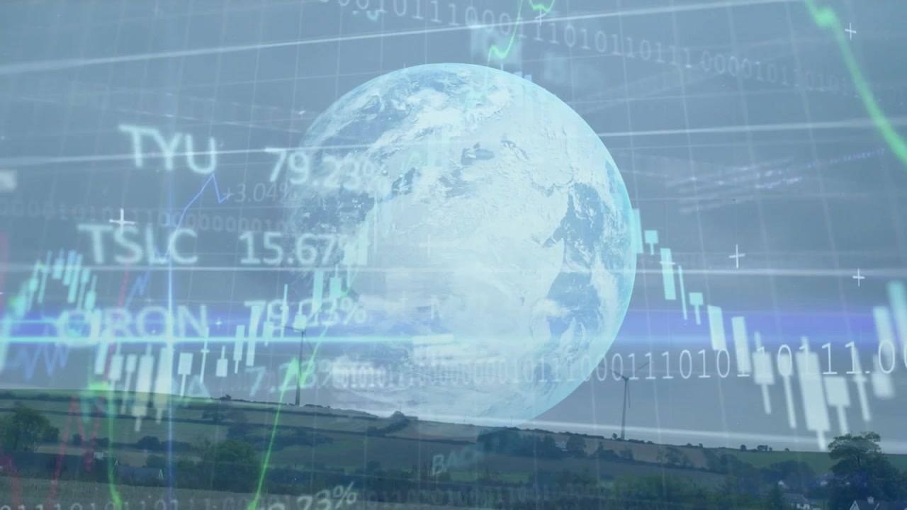 Animation of globe and financial data processing
