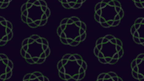 Repetitive green line circles interlock seamlessly in a looped pattern against a black background, creating a captivating and harmonious design