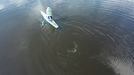 man paddleboarding on calm water