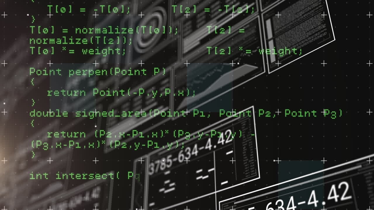 Animation of interface with data processing against black background
