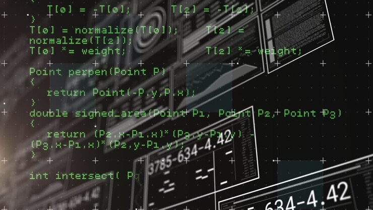 Animation of interface with data processing against black background