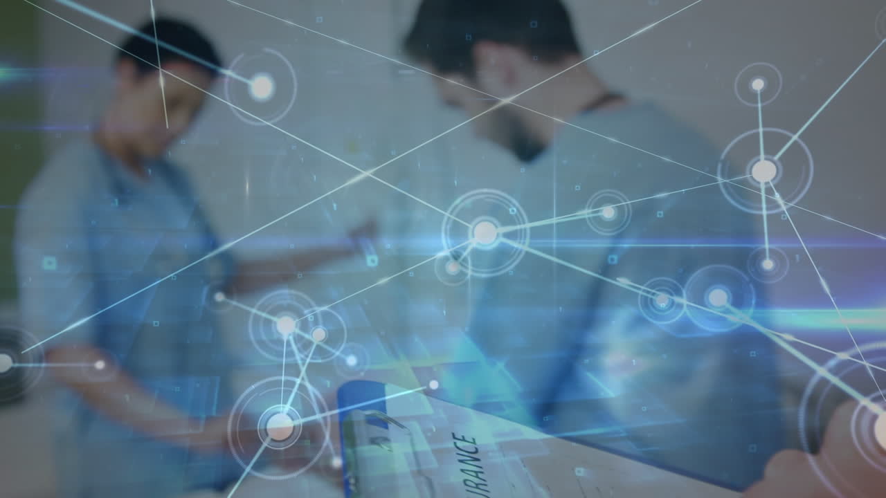 백인 남성 의사의 손을 통해 연결의 애니메이션