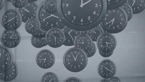 animación de relojes negros que caen sobre el número contra un fondo abstracto