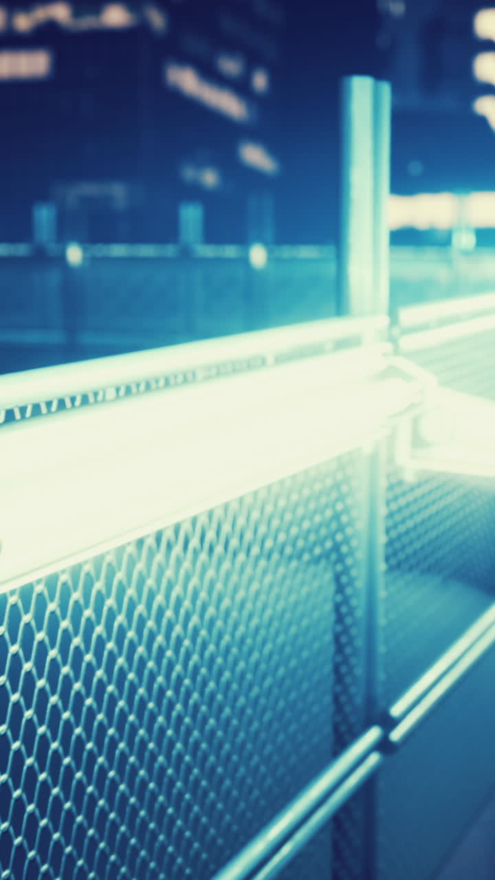 una valla metálica con un patrón de malla contra un fondo borroso