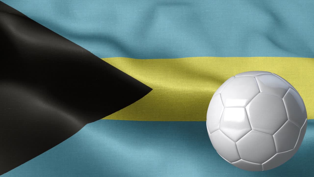 bandera de las bahamas y pelota de fútbol - bandera de las bahamas alto detalle - bandera nacional de las bahamas patrón de onda elementos loopable - textura de tela y bucle sin fin - pelota de futbol y bandera