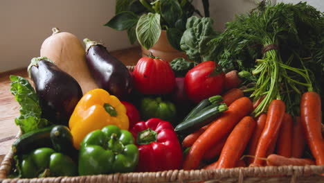 fresh vegetables in basket showcasing vibrant colors and healthy produce, at home