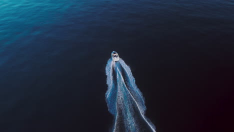 Fast-motorboat-at-Mediterranean-Sea,-Aerial-view