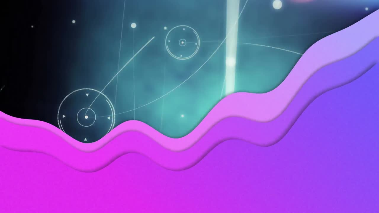 animación de redes de conexiones con iconos y formas púrpuras