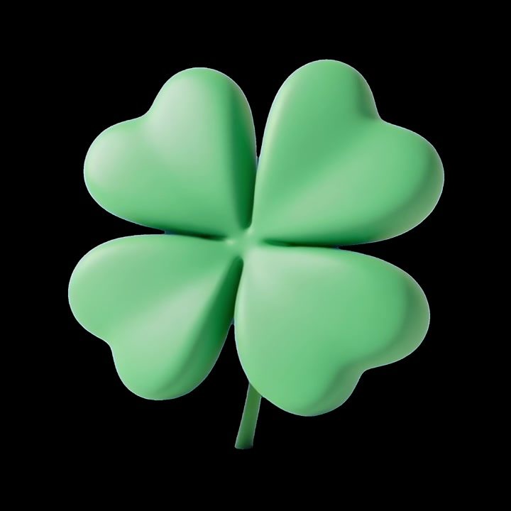 3D Animated Four-Leaf Clover Rotating on Black Background