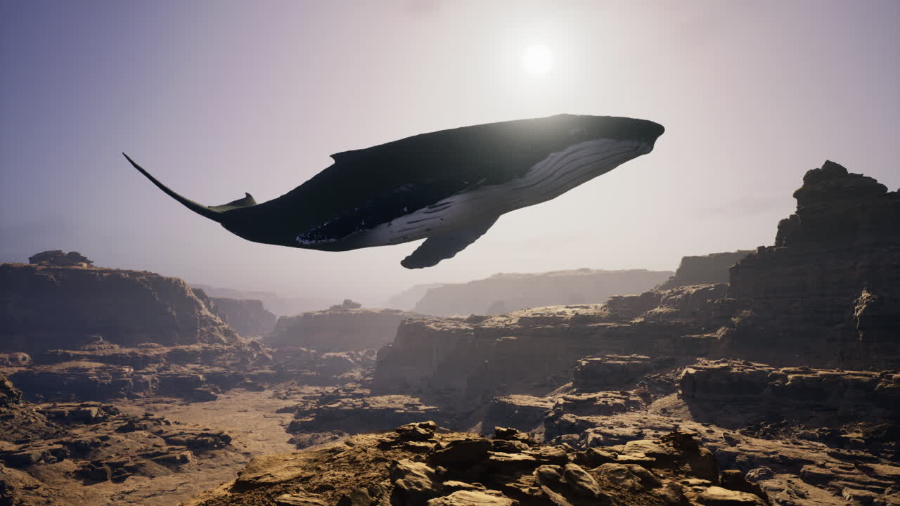 Majestic whale gliding over the stunning expanse of the grand canyon