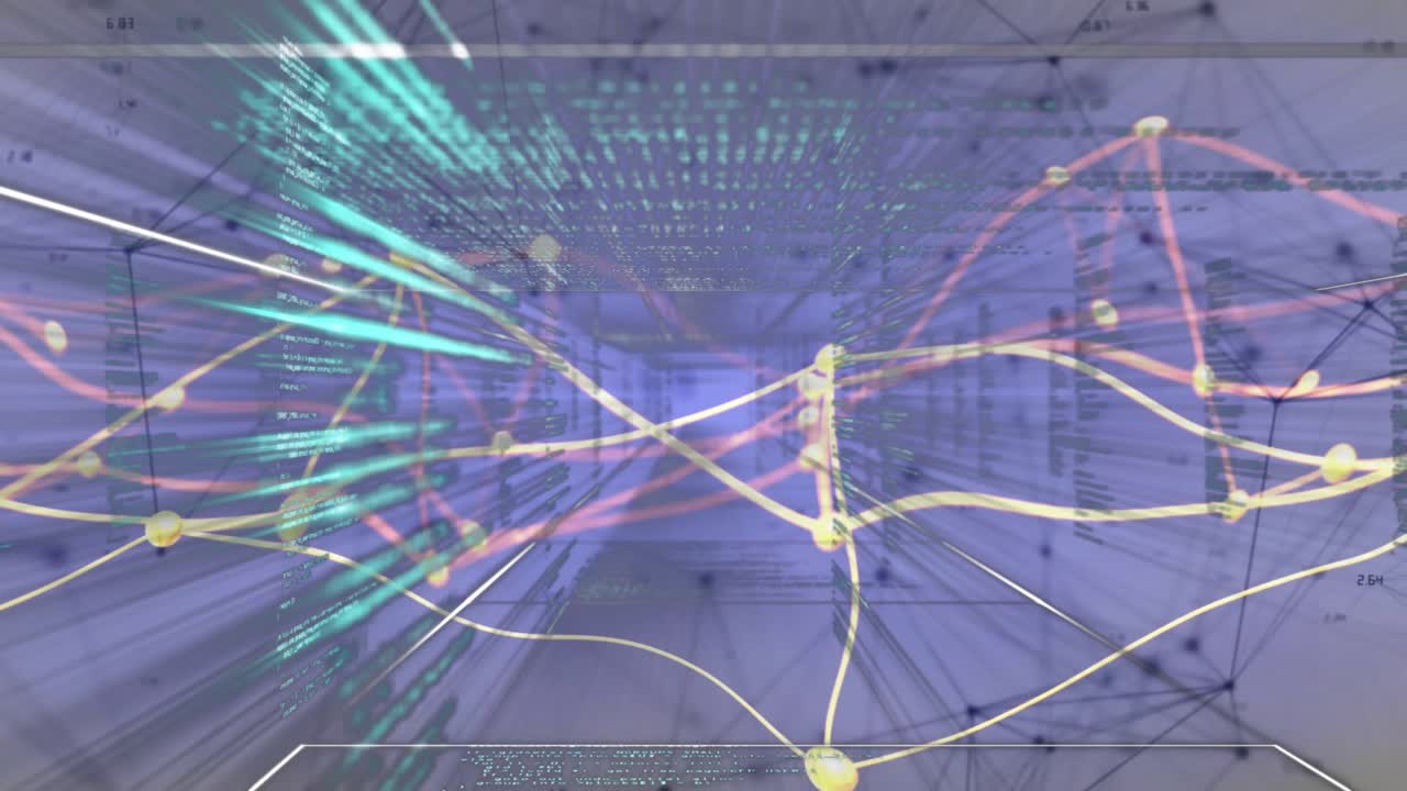 Camera sliding forward causing left bursts, glowing nodes pulsing, reshaping mesh for data view