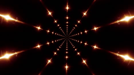 abstract futuristic technology video animation with rotating shiny glittering flickering gold energy light seamless loop animation. vj fractal glowing star light background. 4k lights flashing.