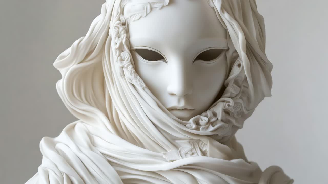 White Venetian Mask Draped in Fabric