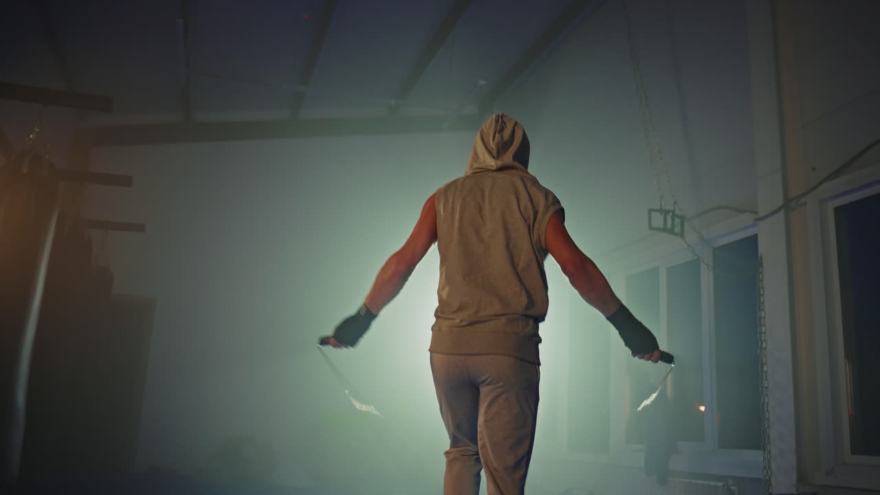 Homem Pulando Corda na Academia