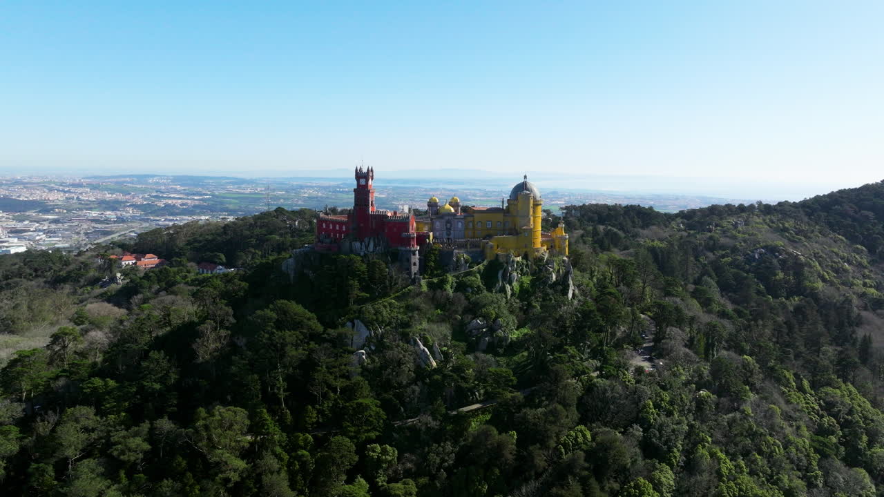 Aerial view of Pena Palace castle Portugal