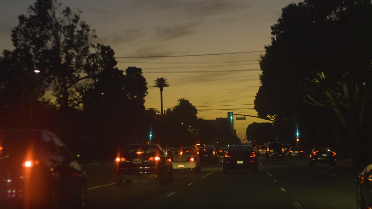 Los Angeles april 4th,2019. Trafic jam during sunset starting from a beautiful bokeh