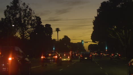 los angeles april 4th,2019. trafic jam during sunset starting from a beautiful bokeh