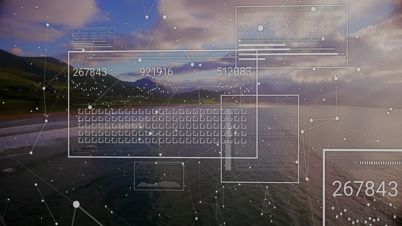 Animation of data processing over landscape