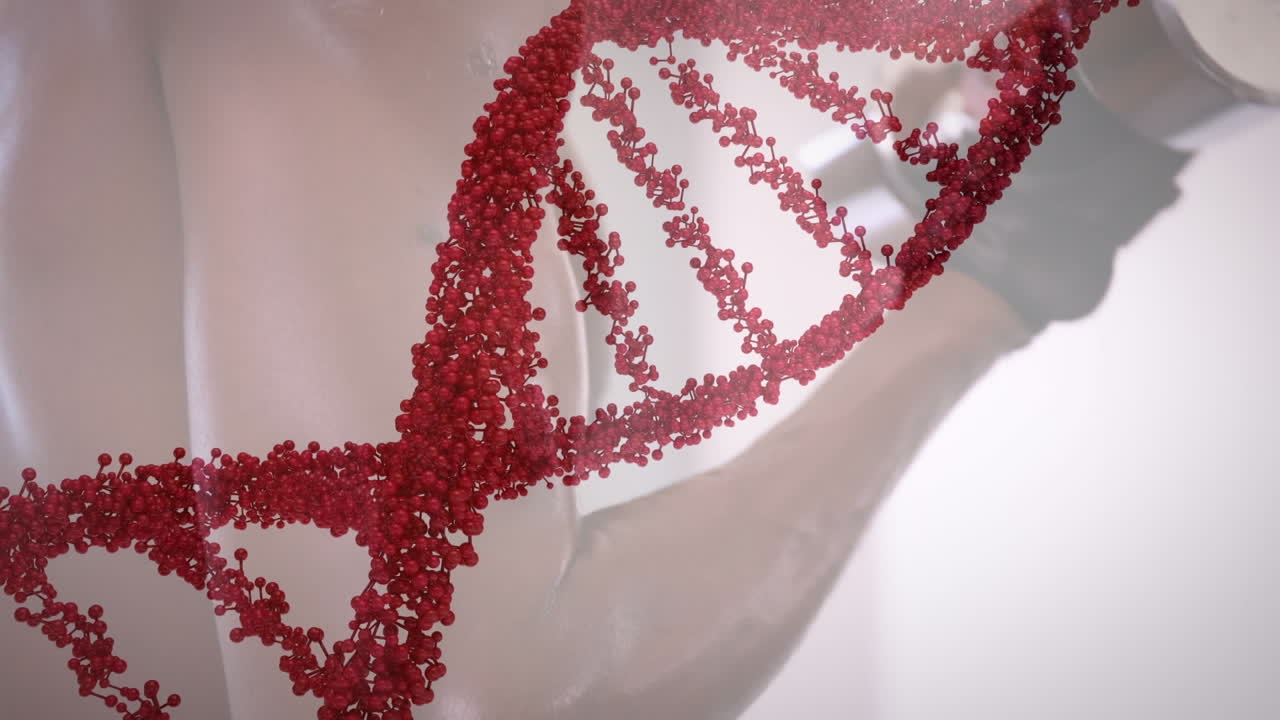 dna 가닥 스피닝과 데이터 처리의 애니메이션 강한 남자 운동