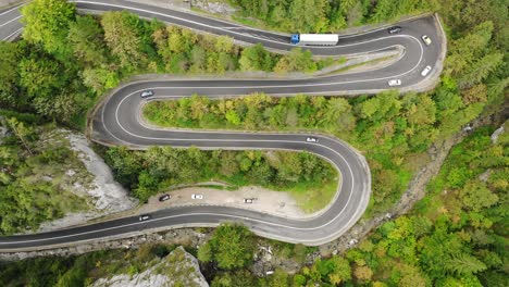 Topdown-View-Of-Serpentine-Road-In-Cheile-Bicazului---Hasmas-National-Park-In-Romania